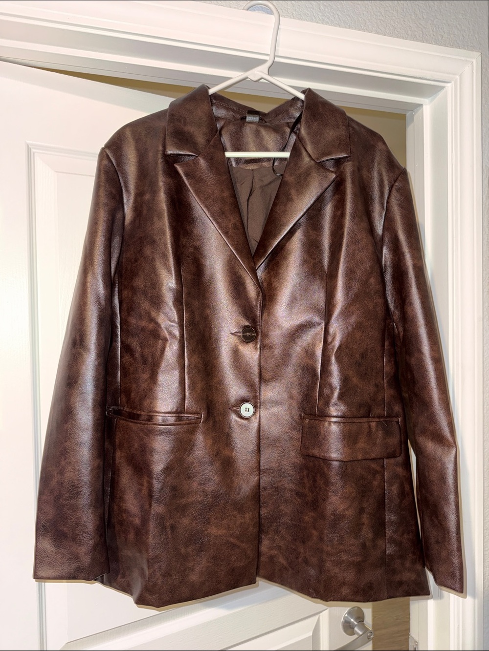 Tailored Brown Faux Leather Blazer Jacket
